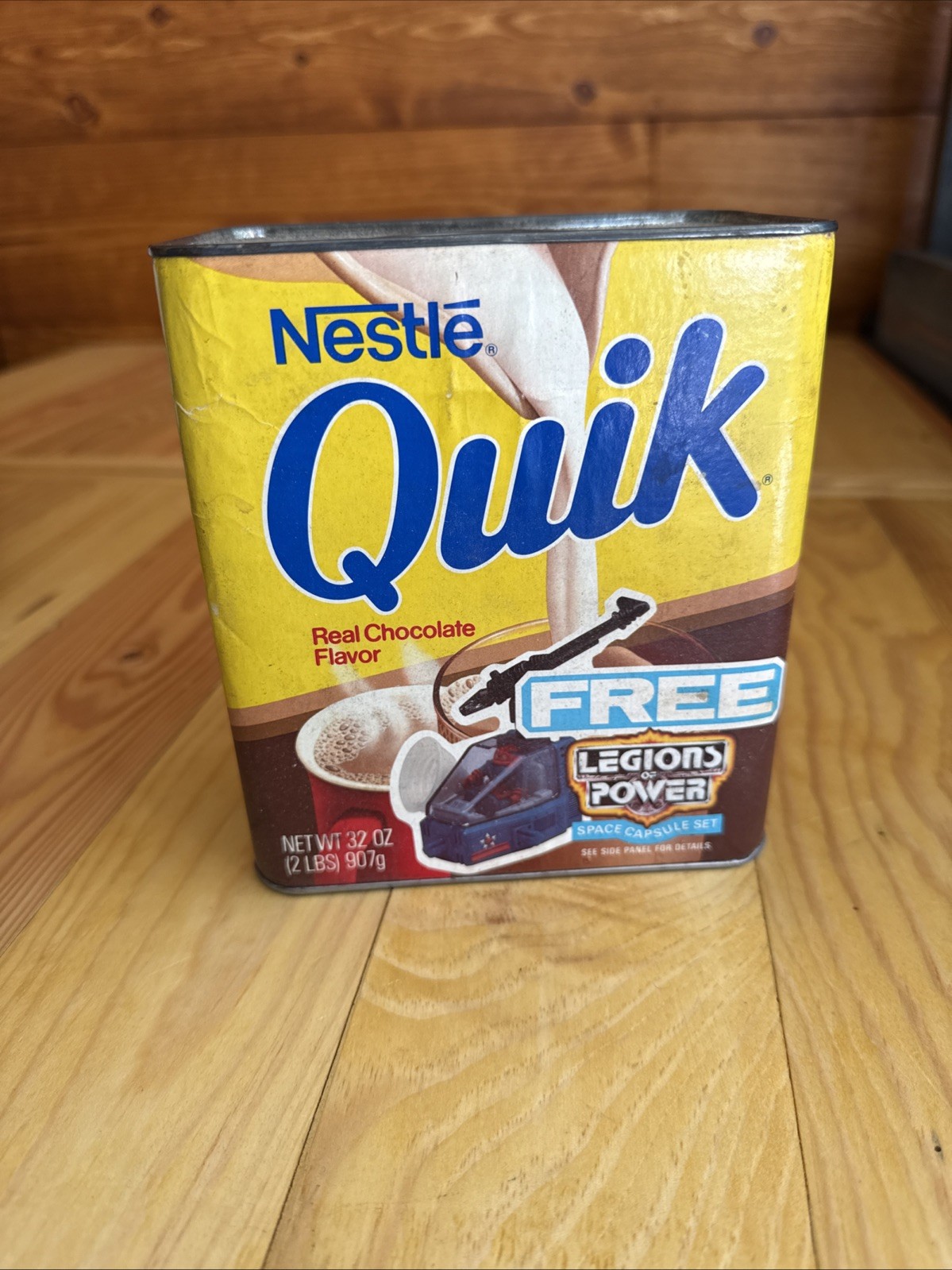 Vintage 1986 Nestle Quik 32oz Tin Can Legions of Power Space Capsule Vintage 1986 Nestle Quik 32oz Tin Can Legions of Power Space Capsule