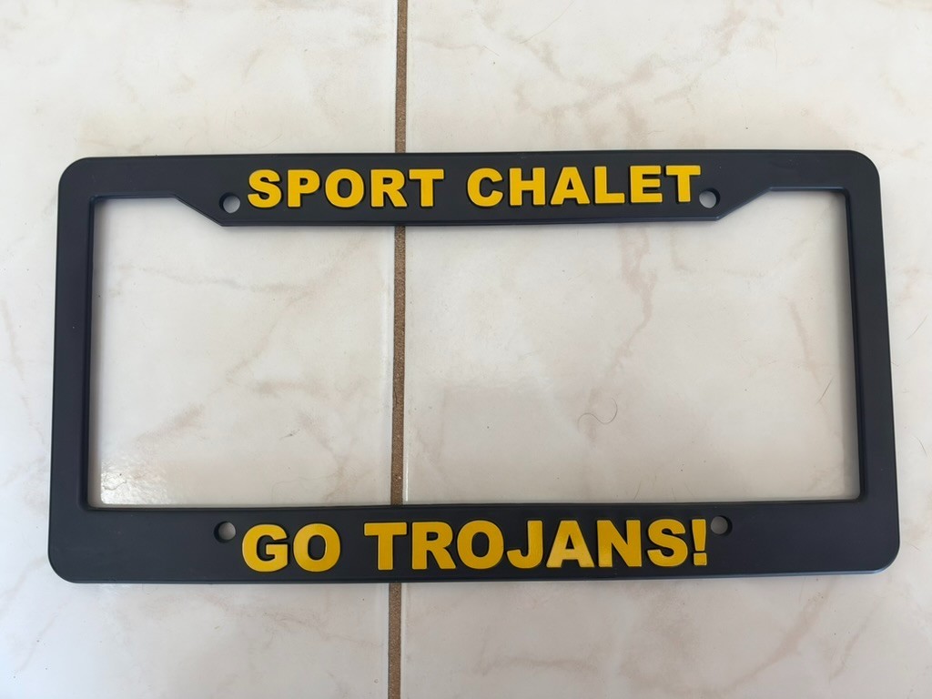 Vintage Sport Chalet USC Trojans Go Trojans License Plate Frame NOS Vintage Sport Chalet USC Trojans Go Trojans License Plate Frame NOS