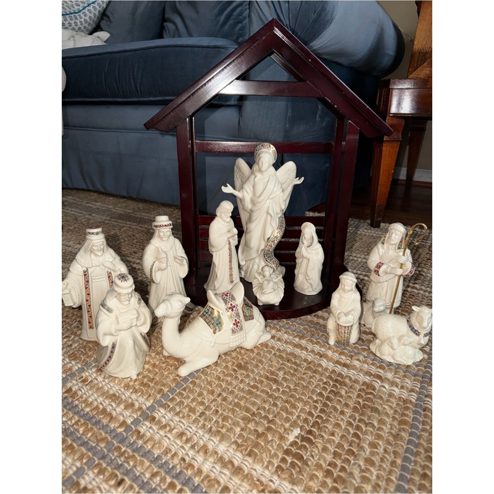 12 pc Lenox Classic Jewels Nativity Collection China Christmas Set EUC