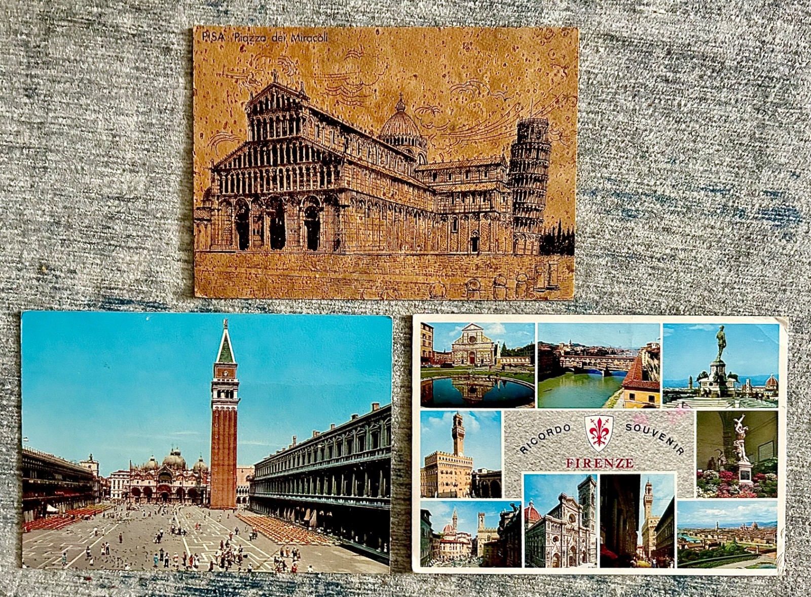 Lot 3 Vintage Italy Postcards - Florence, Pisa, Venice (Posted w/ Italia Stamps)