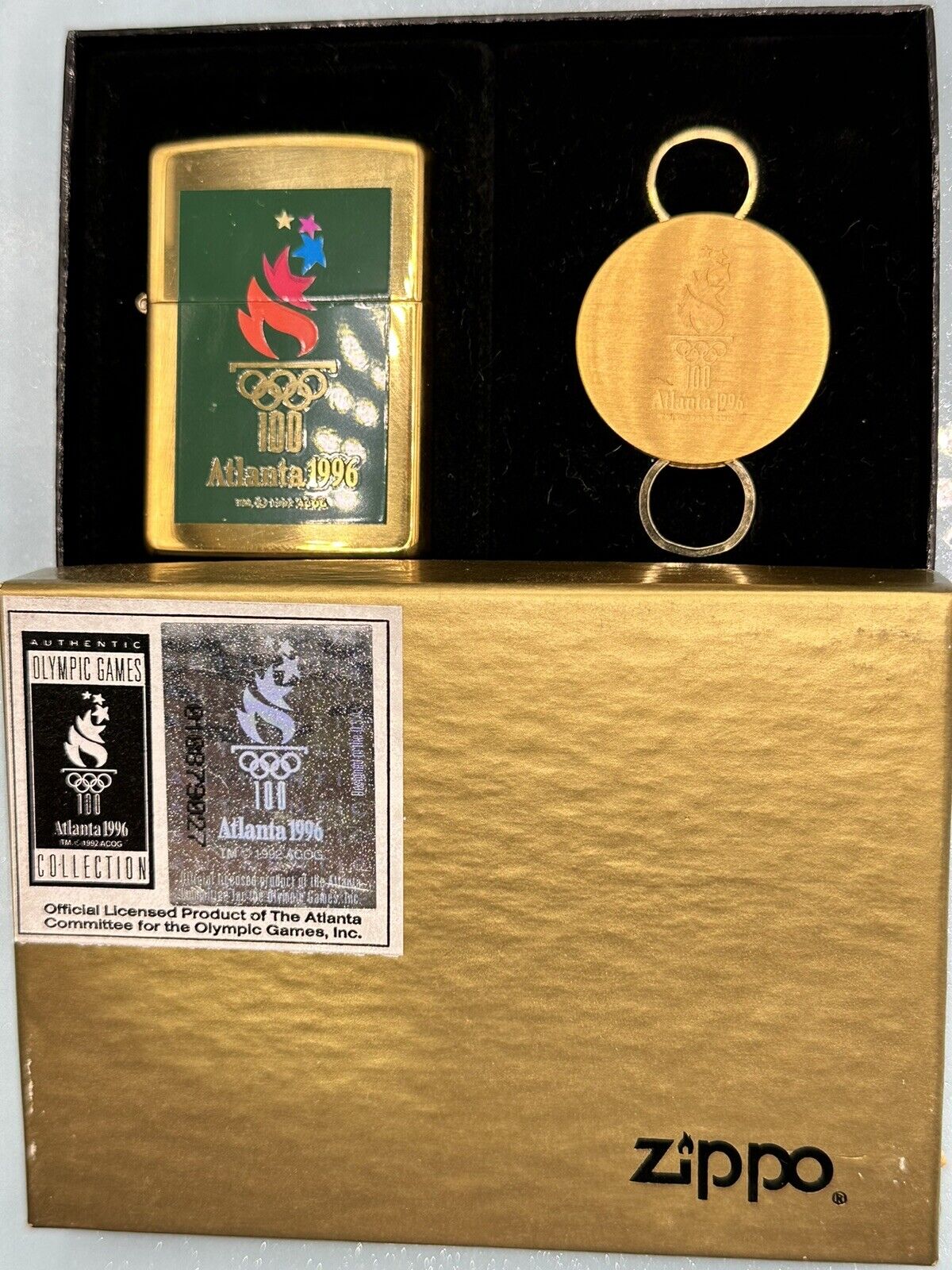 Vintage 1996 Olympics Atlanta Brass Zippo Lighter And Key Holder