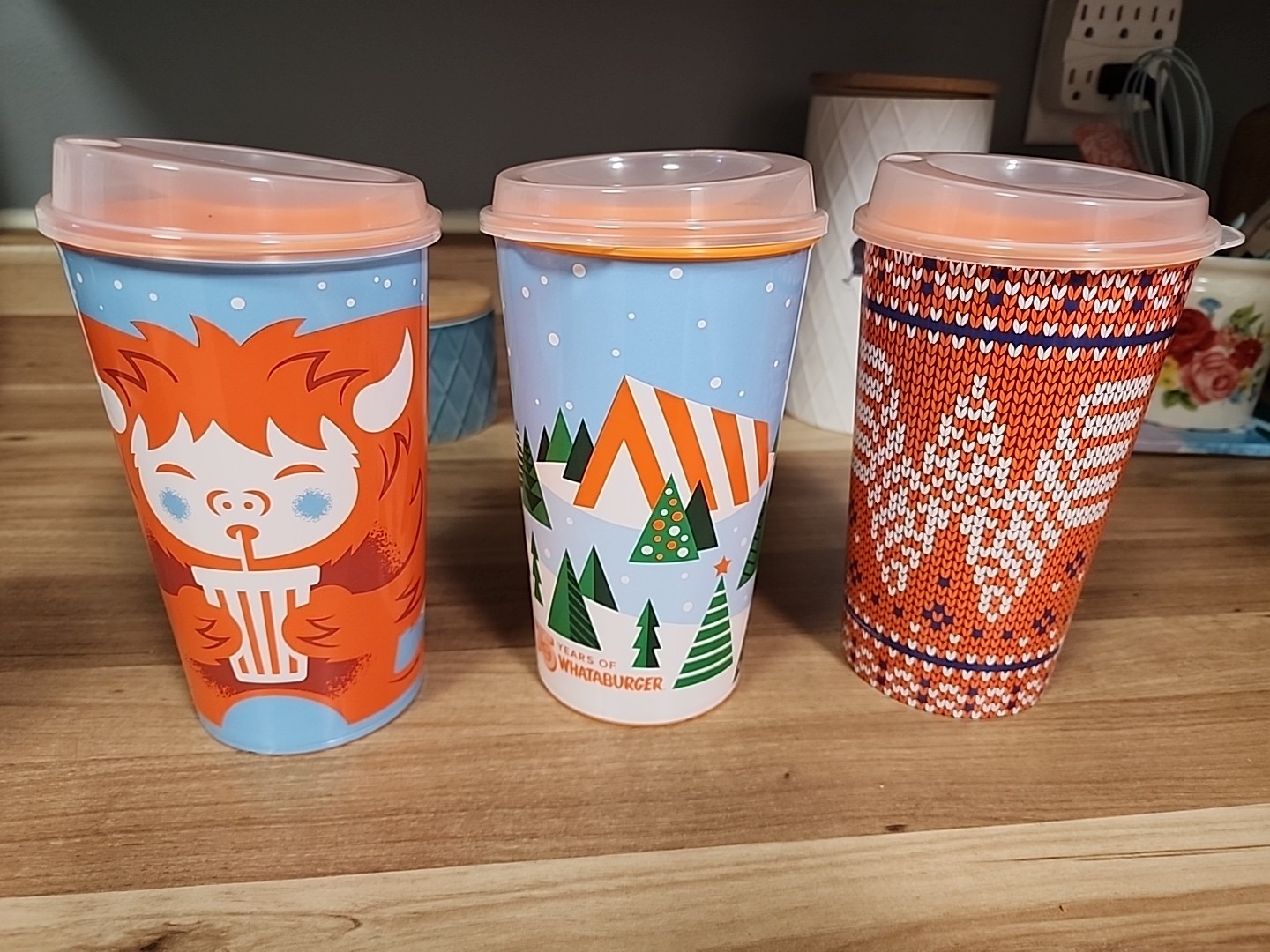WHATABURGER 75th Anniversary Limited Edition 32 oz Christmas Cups Set of 3 New
