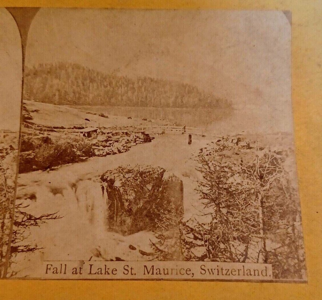 Waterfall at Lake St Maurice Switzerland European Views Stereoview Photo