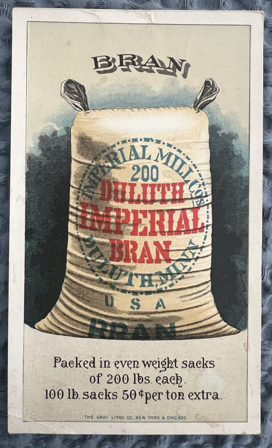ANTIQUE VICTORIAN CHROMOLITHOGRAPH TRADE CARD DULUTH IMPERIAL BRAN 1885-1900 ANTIQUE VICTORIAN CHROMOLITHOGRAPH TRADE CARD DULUTH IMPERIAL BRAN 1885-1900