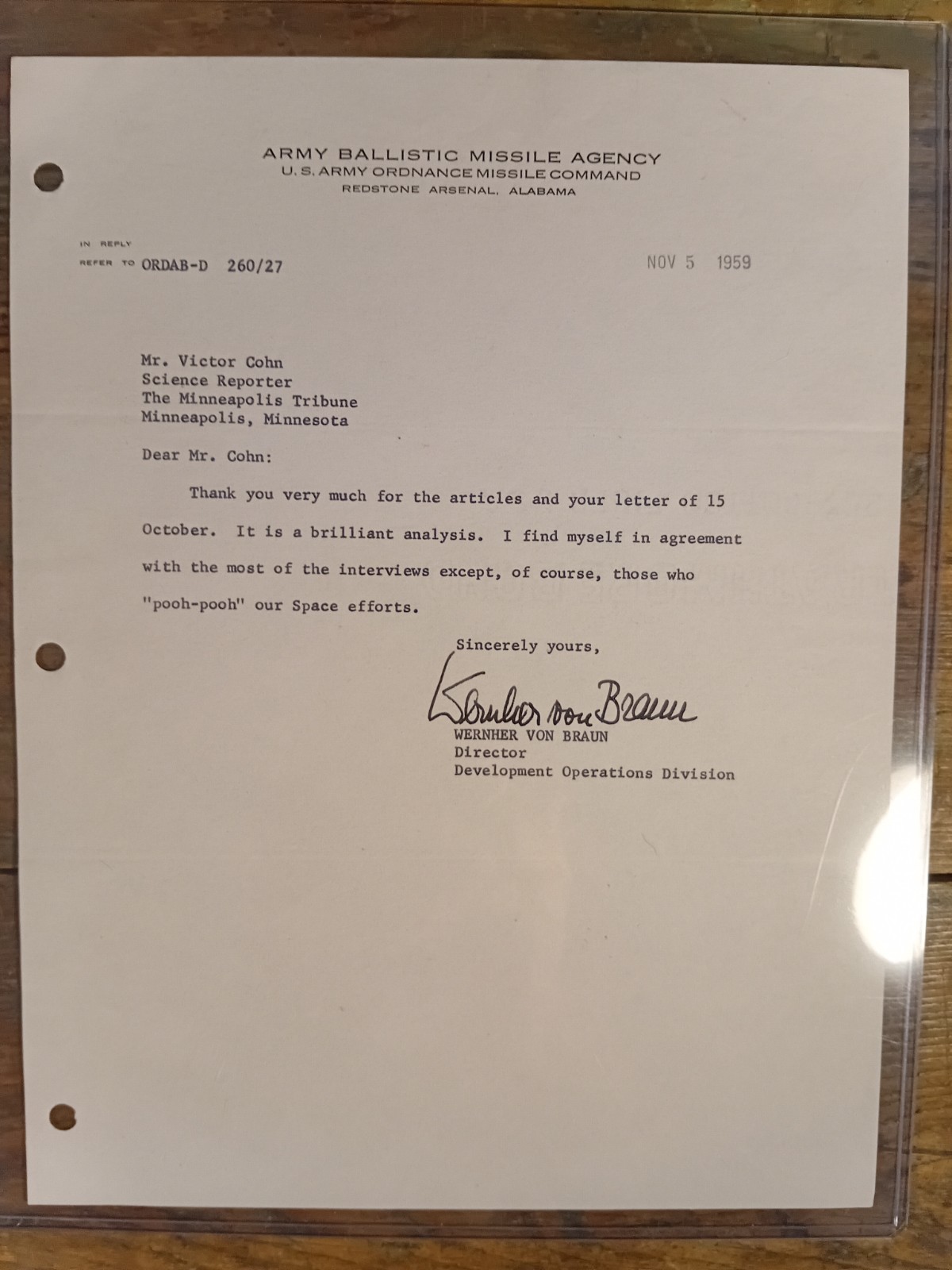 RARE 1959 Wernher von Braun Hand-Signed Letter - Army Ballistic Missile Agency RARE 1959 Wernher von Braun Hand-Signed Letter - Army Ballistic Missile Agency