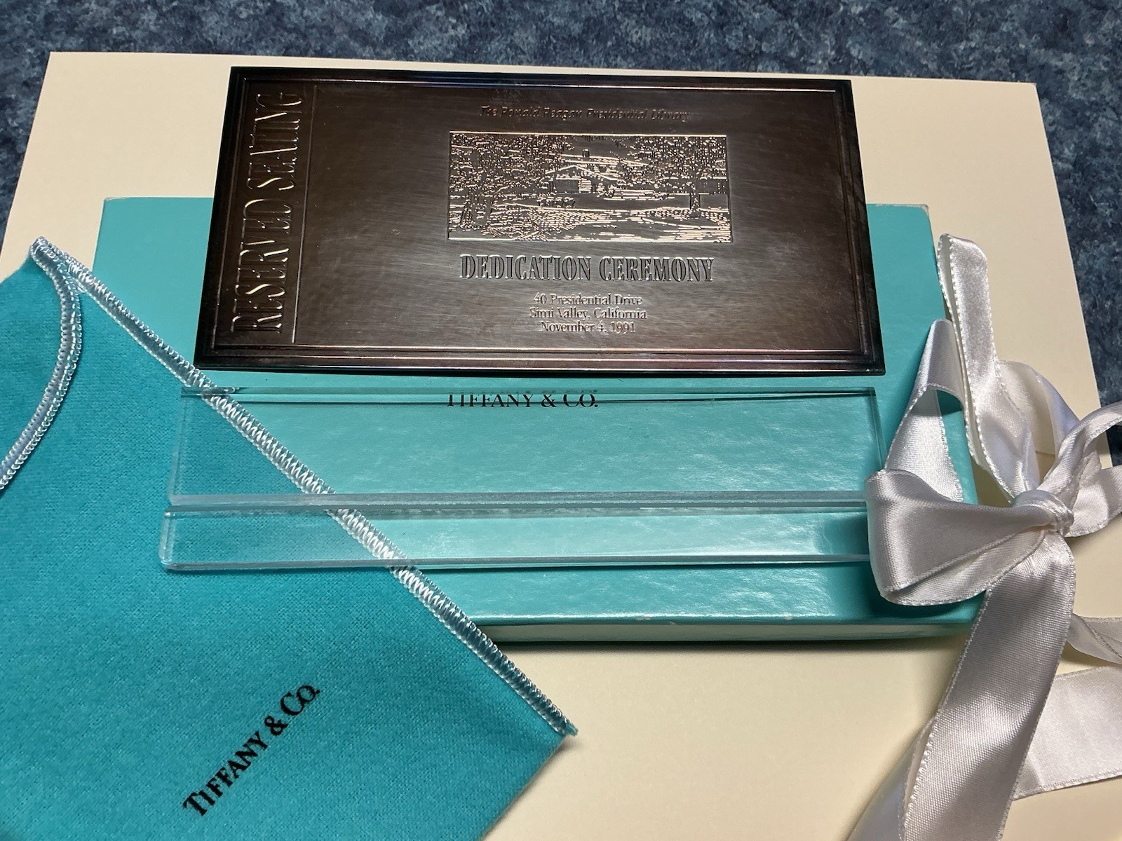 TIFFANY & CO Silver Plated Ticket Ronald Reagan Library Dedication 1991 TIFFANY & CO Silver Plated Ticket Ronald Reagan Library Dedication 1991