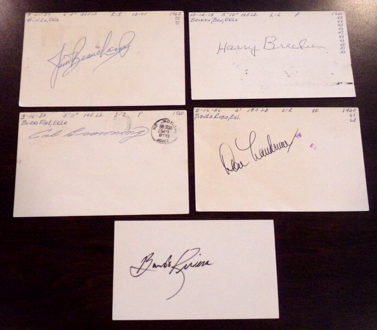 St. Louis Cardinals Autographed Index Cards Deceased Brecheen Rivera Landrum +