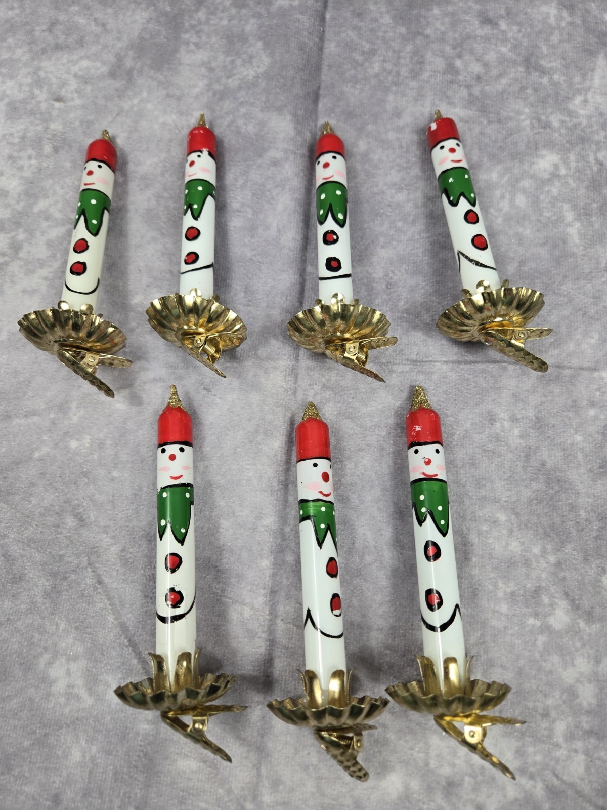 VTG Hand Blown Glass Candle 6” Christmas Ornaments Hand Painted As Snowmen RARE VTG Hand Blown Glass Candle 6” Christmas Ornaments Hand Painted As Snowmen RARE