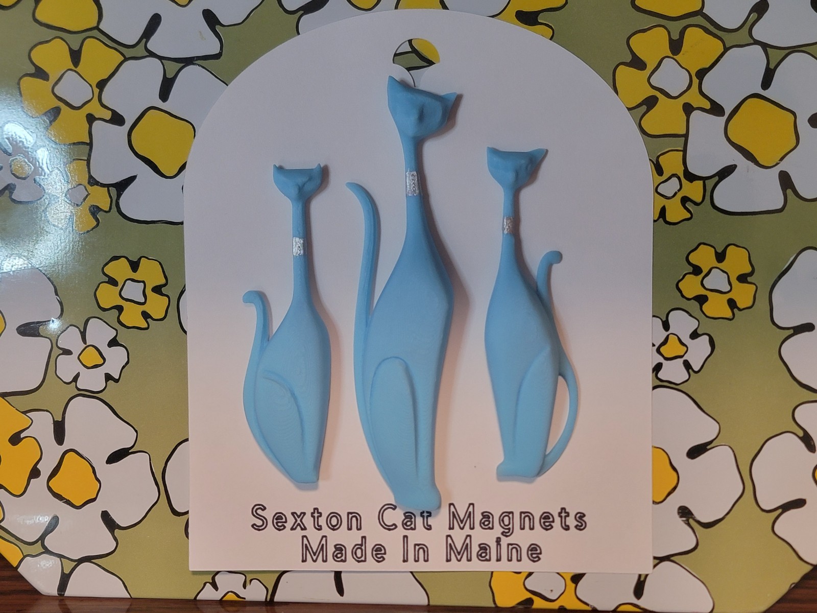 Sexton Cats Magnets - Blue w/ Silver Mid-Century MCM Atomic Retro Inspired Sexton Cats Magnets - Blue w/ Silver Mid-Century MCM Atomic Retro Inspired