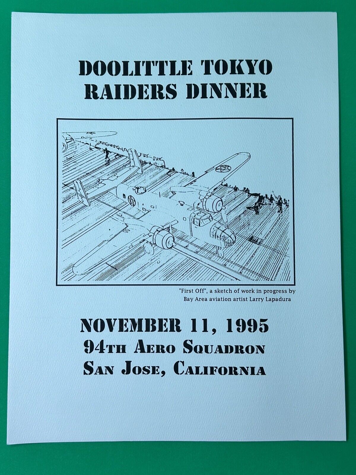 Signed Doolittle Tokyo Raiders Dinner Program - by Holstrom+Potter+Kappeler