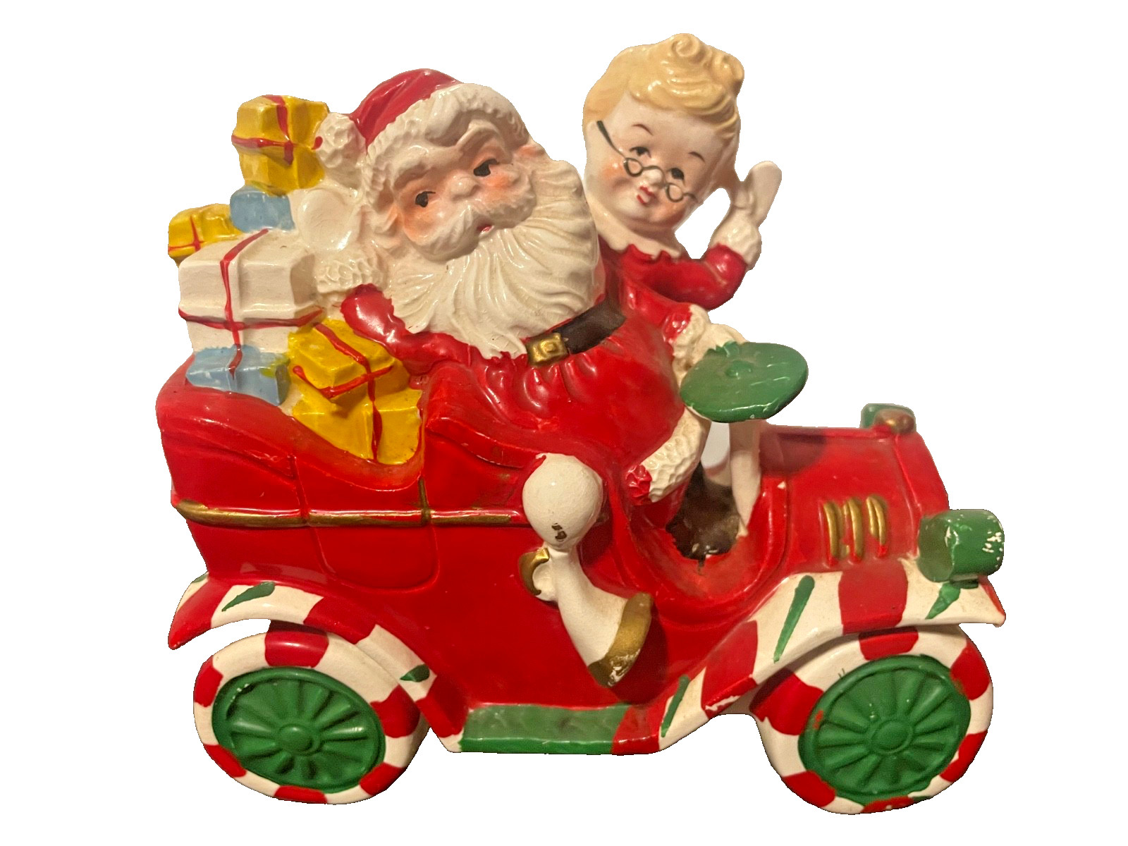 Vintage 1950s Napco Christmas Santa Mr Mrs Claus Car Japan ceramic piggy bank Vintage 1950s Napco Christmas Santa Mr Mrs Claus Car Japan ceramic piggy bank