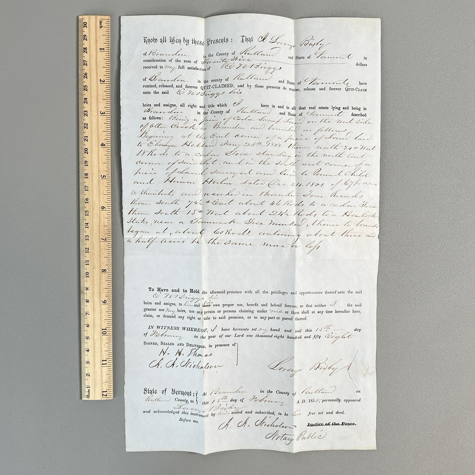 Vintage 1858 Brandon VT Land Deed Lorenzo Bixby EN Briggs Otter Creek Genealogy Vintage 1858 Brandon VT Land Deed Lorenzo Bixby EN Briggs Otter Creek Genealogy