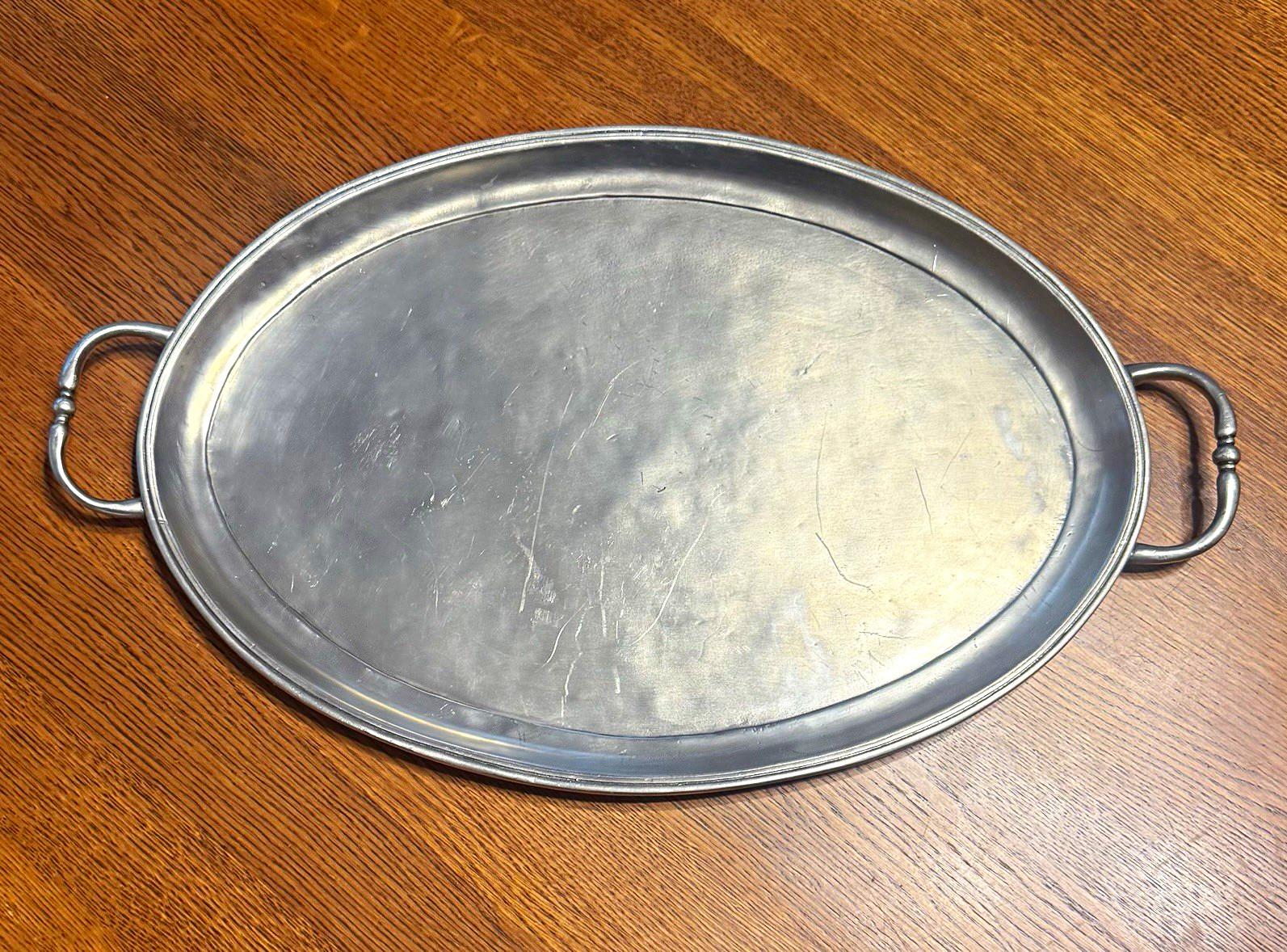MATCH Pewter Oval Serving Tray w Handles A448.0 Handmade Italy 16” MATCH Pewter Oval Serving Tray w Handles A448.0 Handmade Italy 16”