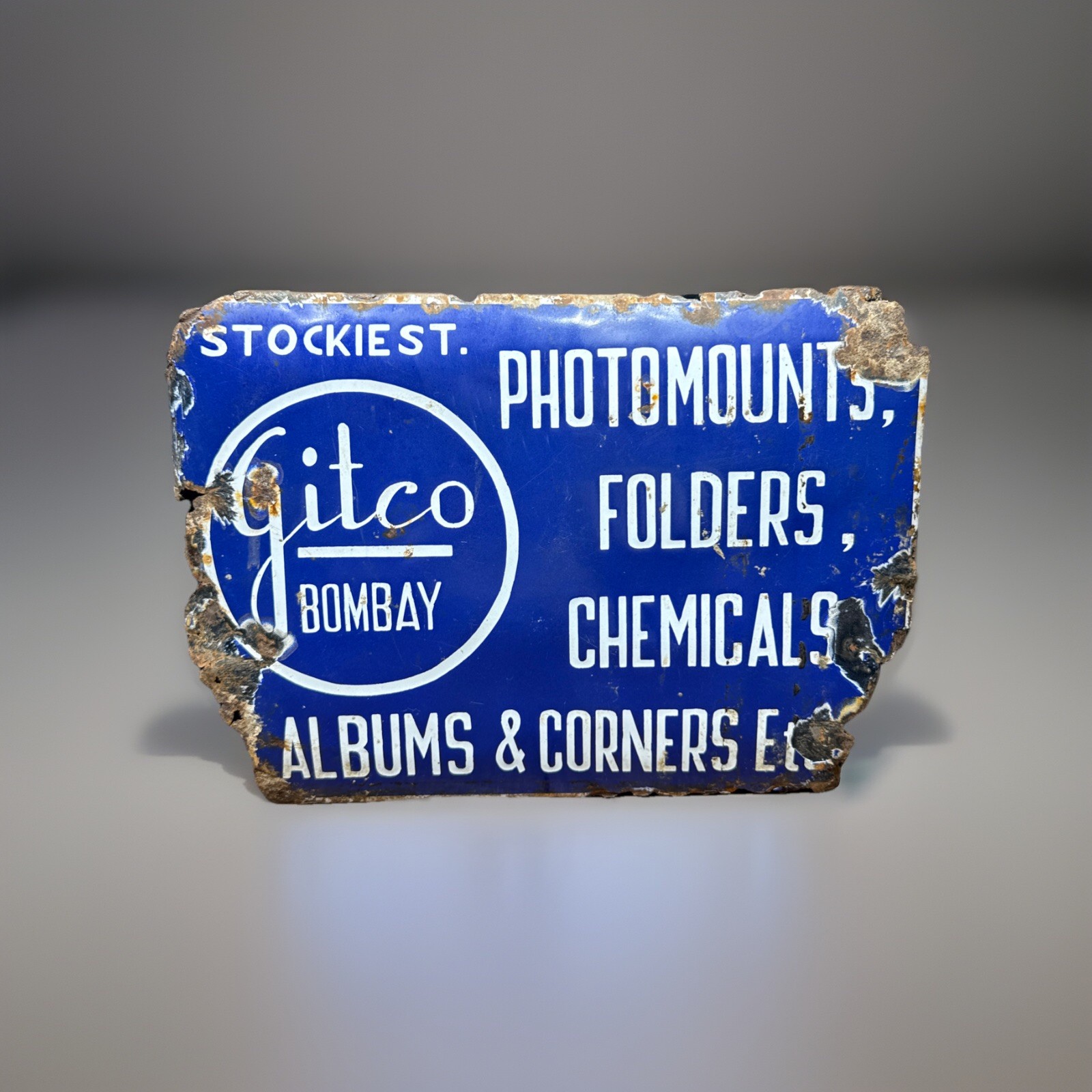 Vintage Porcelain Advertisement Sign GITCO BOMBAY PHOTOMOUNTS FOLDERS CHEMICALS Vintage Porcelain Advertisement Sign GITCO BOMBAY PHOTOMOUNTS FOLDERS CHEMICALS