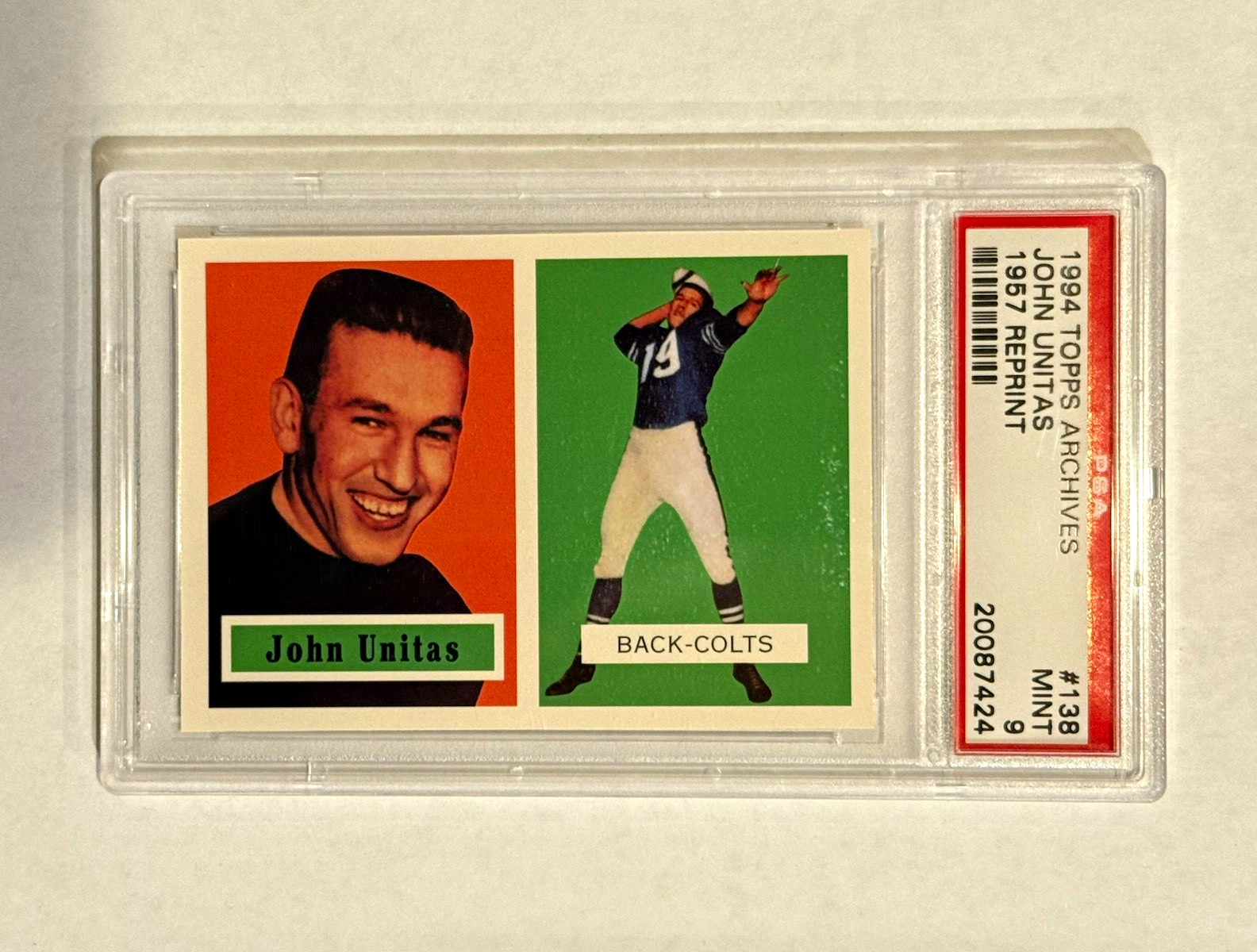 Topps 1994 Topps Archives John Unitas #138 1957 Reprint PSA 9 Mint Topps 1994 Topps Archives John Unitas #138 1957 Reprint PSA 9 Mint