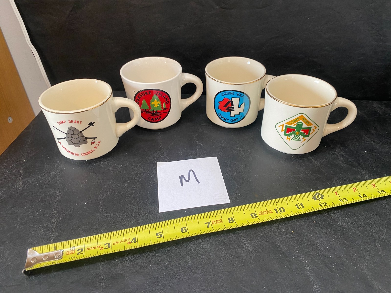 vintage Boy Scout Mug lot of 4 Camp Hook Camp Drake Treasure Island mugs