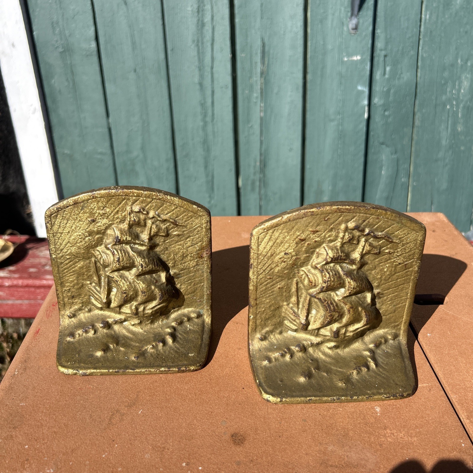VINTAGE rare Sea Ship early American CAST IRON BOOKENDS VINTAGE rare Sea Ship early American CAST IRON BOOKENDS