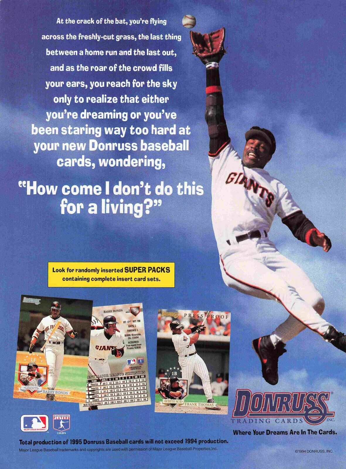 Donruss Barry Bonds Baseball Cards 1990S Vtg Print Ad 8X11 Wall Poster Art
