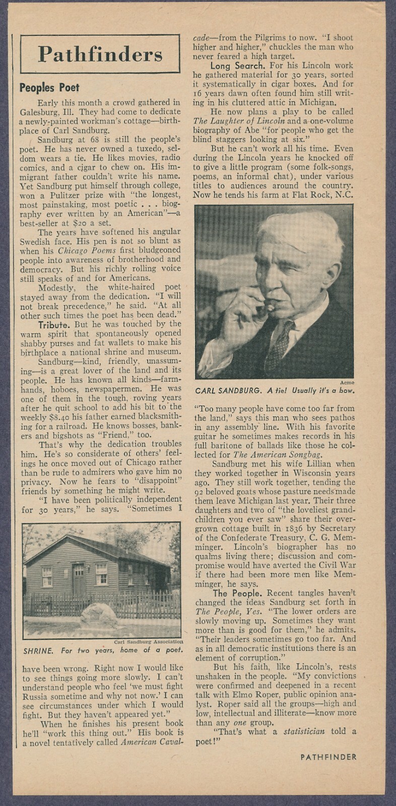 Carl Sandburg Poet Vintage Article October 1946 Carl Sandburg Poet Vintage Article October 1946