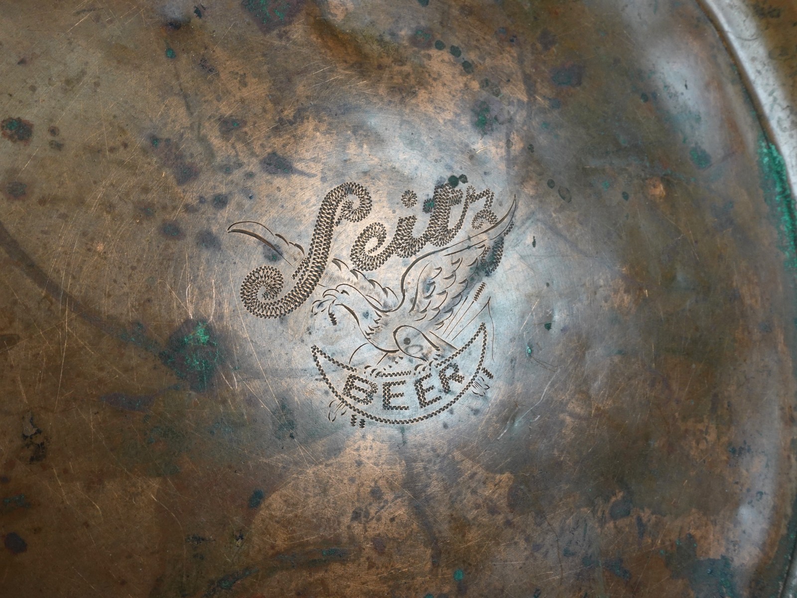 Early Seitz Beer Brewing Co. Solid Copper Serving Tray Engraved 1900-1930's Early Seitz Beer Brewing Co. Solid Copper Serving Tray Engraved 1900-1930's