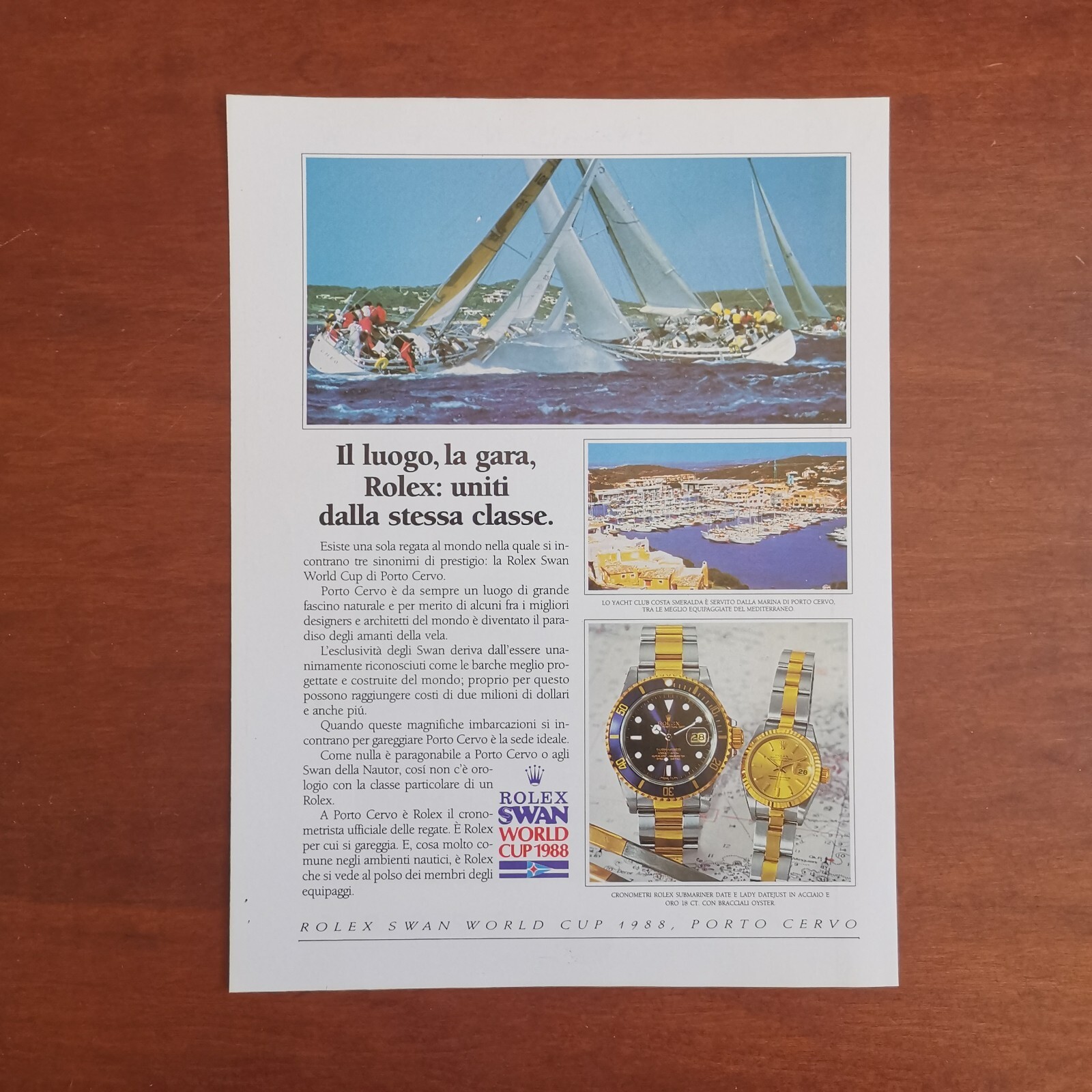 1988 Rolex Submariner Swan Cup Porto Cervo - Original AD Advertising Vintage