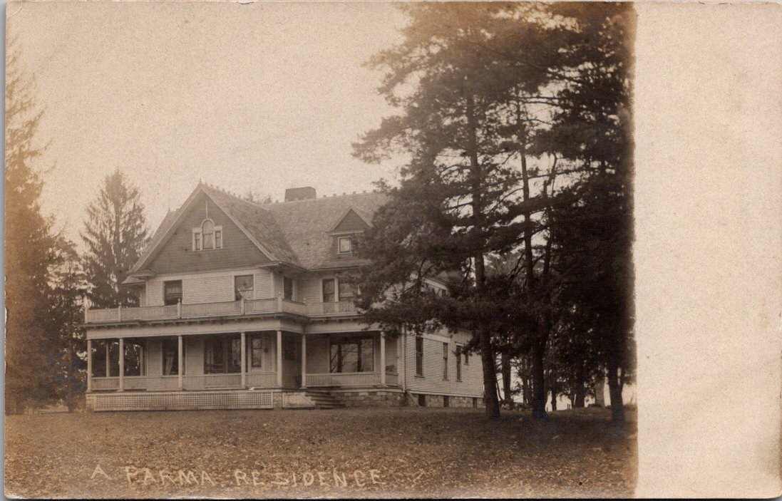 A Parma Residence Grand Victorian House Porch Trees Postcard Real Photo RPPC