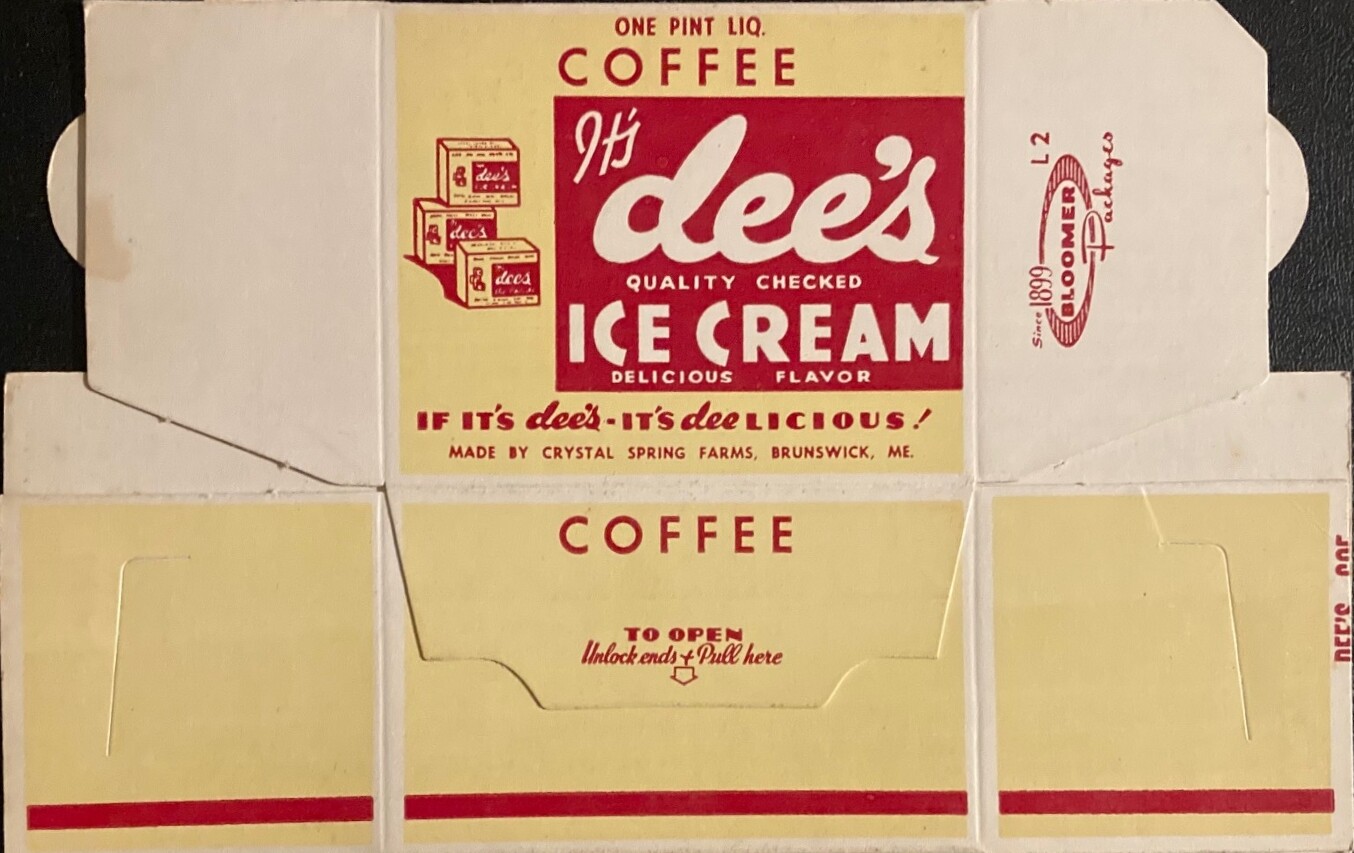 Vintage 1960's Dee's Coffee Ice Cream Container. Superb Detail. Brunswick, ME.