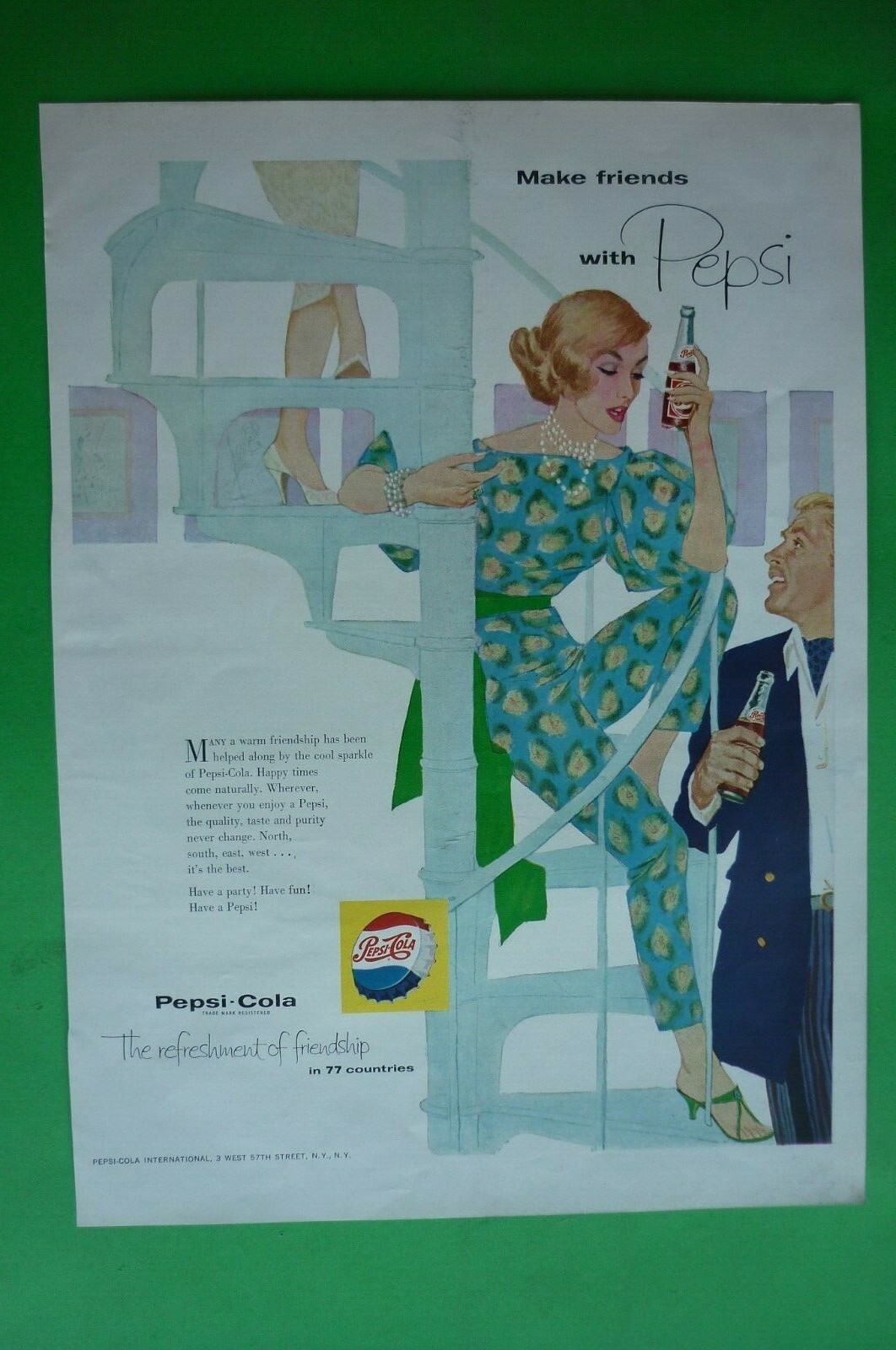 Pepsi Cola Advertisement 1 Page 1958 Bottle Make Friends With