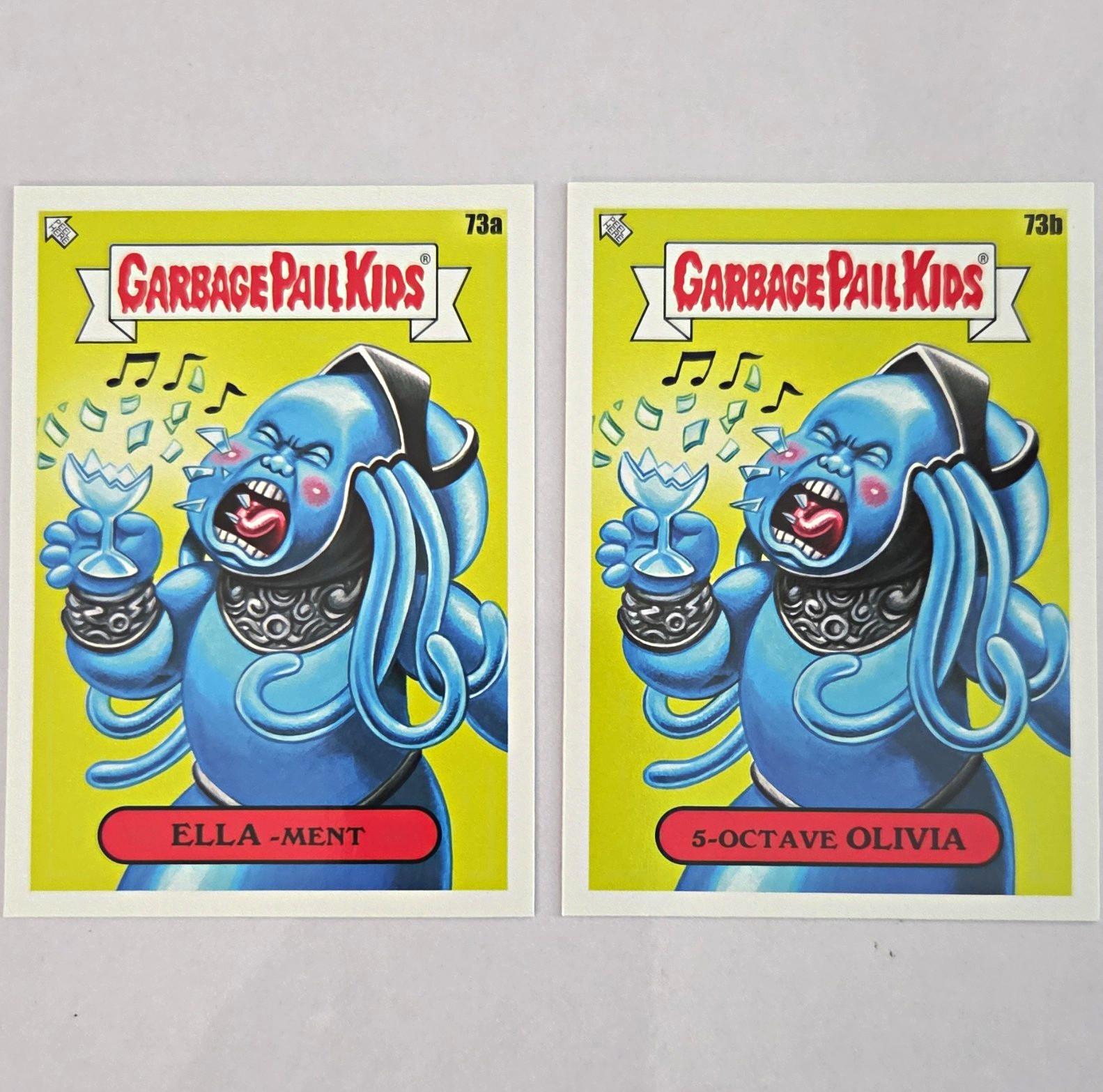 Topps 2023 Garbage Pail Kids Base Set 73a/73b Ella-ment & 5-Octave Olivia Topps 2023 Garbage Pail Kids Base Set 73a/73b Ella-ment & 5-Octave Olivia