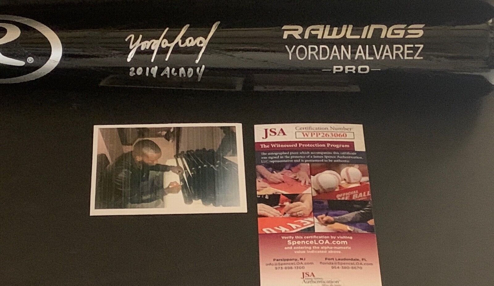Yordan Alvarez Astros 2019 AL ROY JSA WITNESS COA Signed Engraved Bat Black