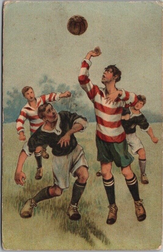 Vintage 1900s FOOTBALL / SOCCER TEAM Photo RPPC Postcard Game Scene / Handball