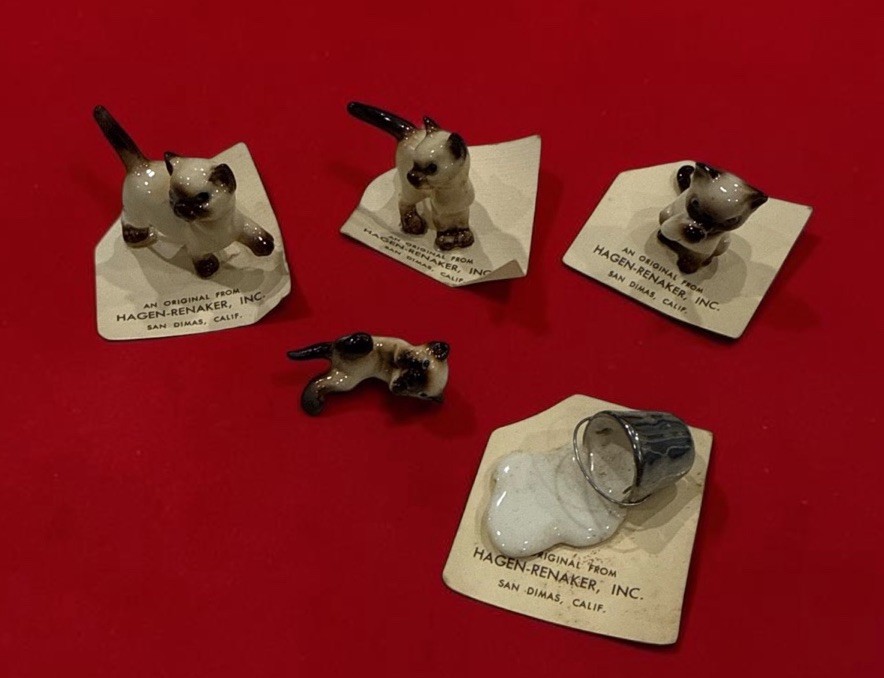 Vintage Hagen Renaker Siamese Cat Family Figurine Lot Milk Pail W/ Orig. Label