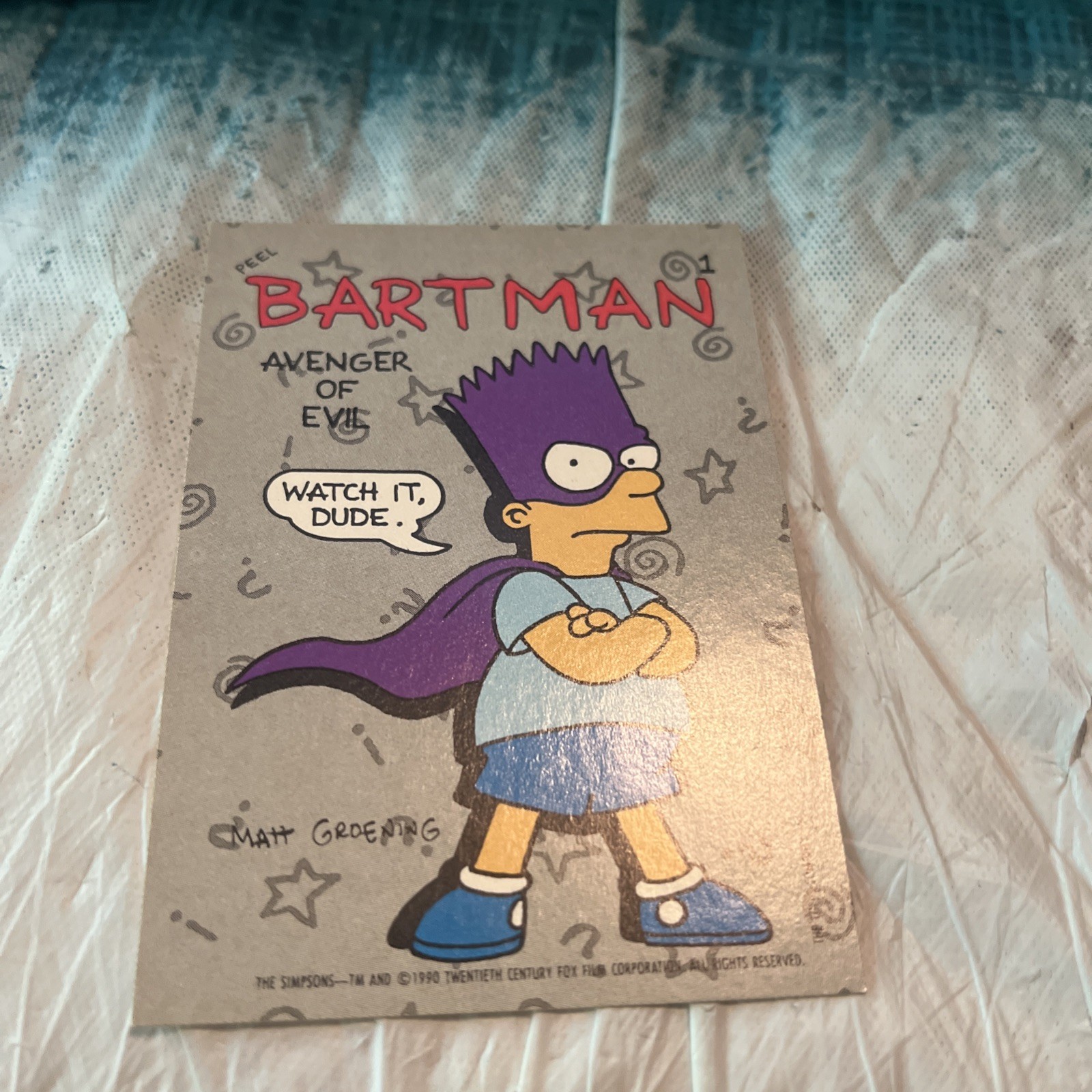 1990 Topps The Simpsons Bartman #1 Avenger Of Evil Sticker 1990 Topps The Simpsons Bartman #1 Avenger Of Evil Sticker