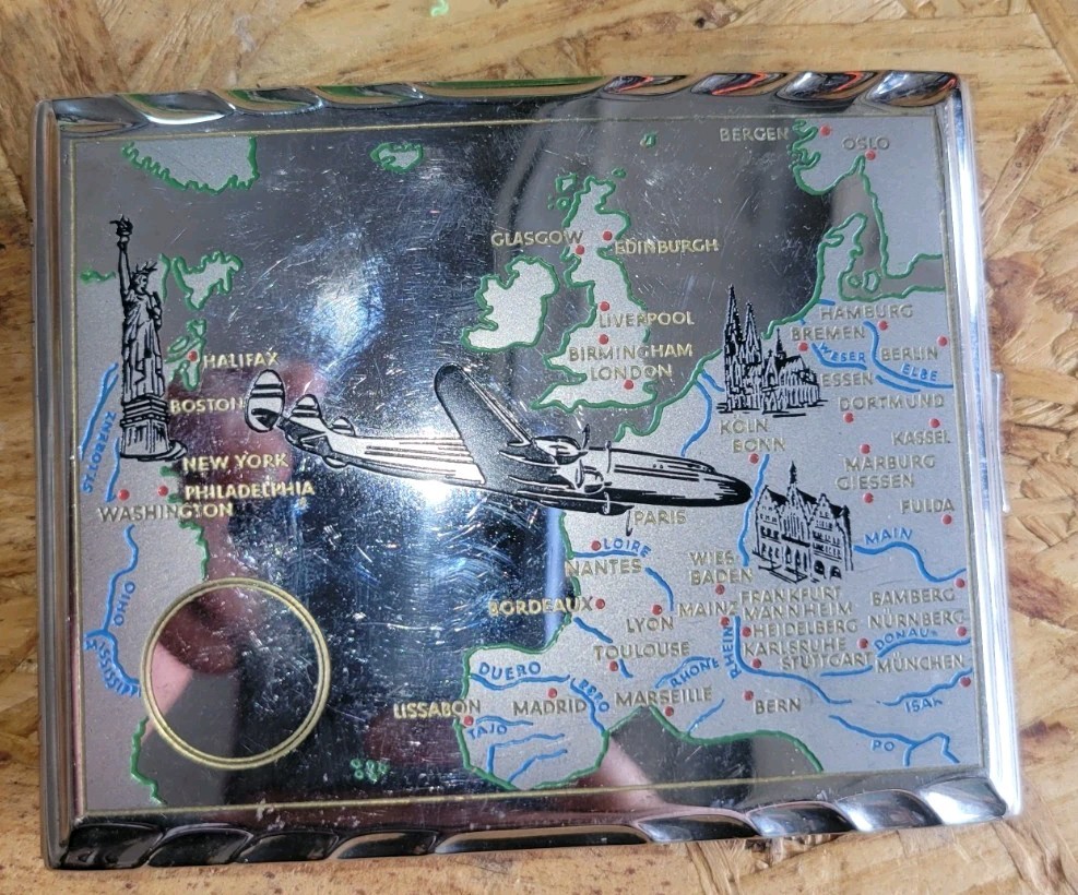 Vintage Rare 1950s Ibelo Monopol Cigarette Cig Case Holder Vintage Aviation Map Vintage Rare 1950s Ibelo Monopol Cigarette Cig Case Holder Vintage Aviation Map