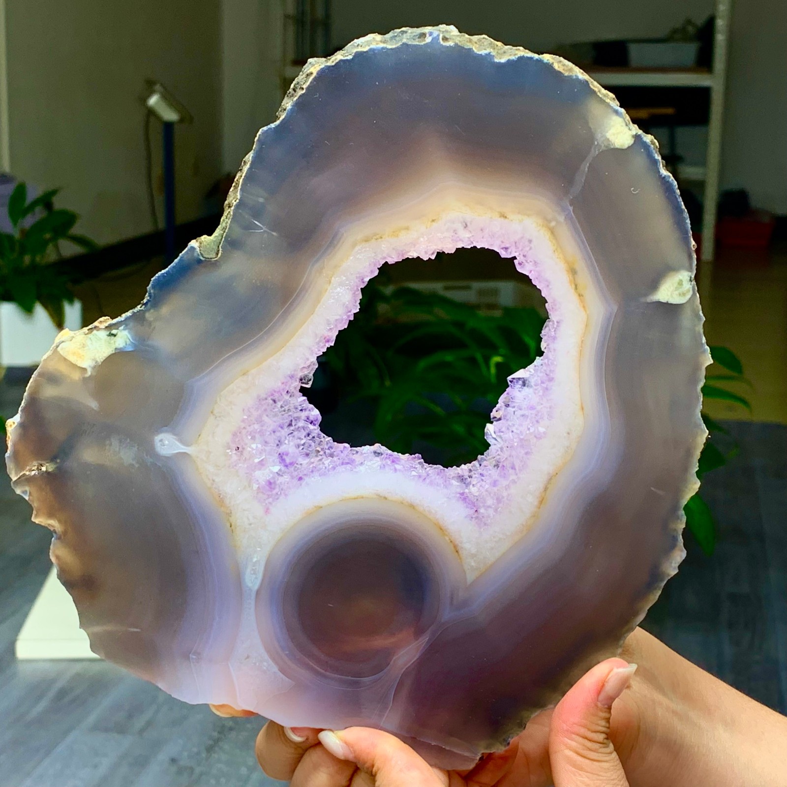 1.62LB Natural Amethyst agate  slice quartz cluster crystal specimen /Brazil