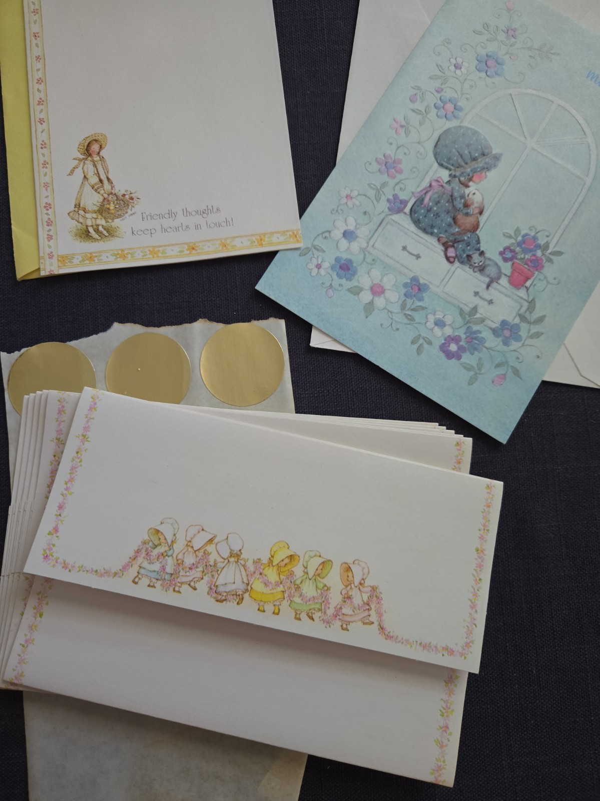 vintage stationery American Greetings sunbonnet girls Holly Hobbie postalette vintage stationery American Greetings sunbonnet girls Holly Hobbie postalette