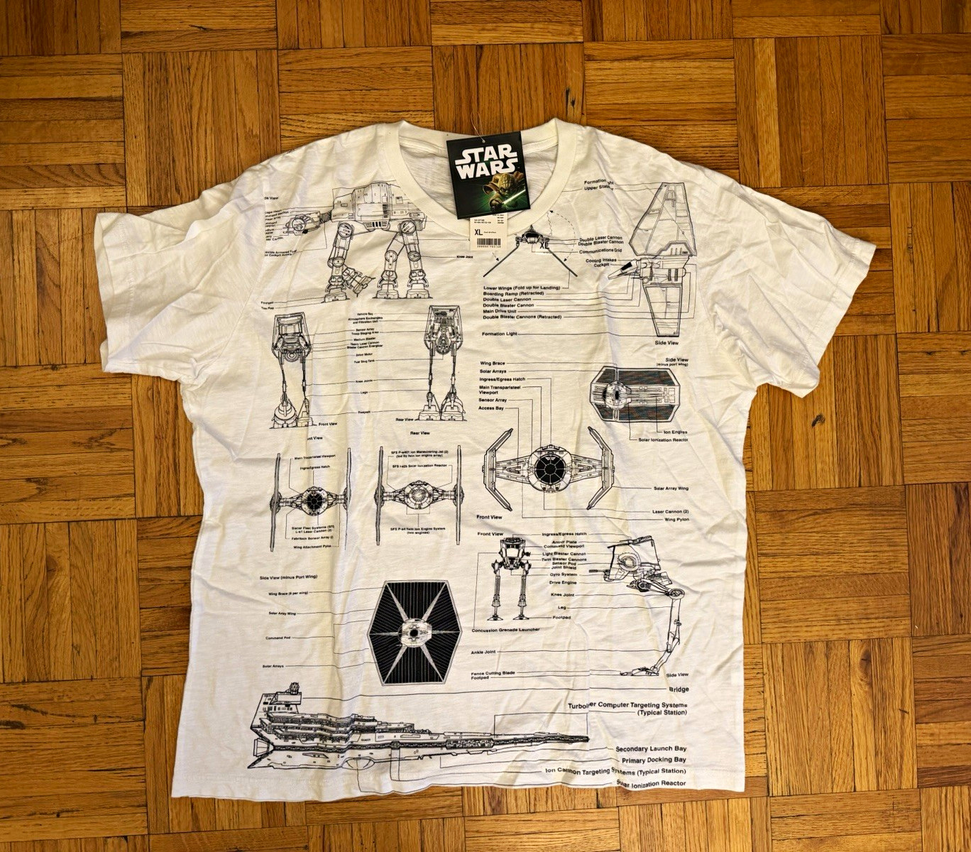 Uniqlo Star Wars Imperial Vehicle Blueprint Schematic T-Shirt XL NWT Mad Engine