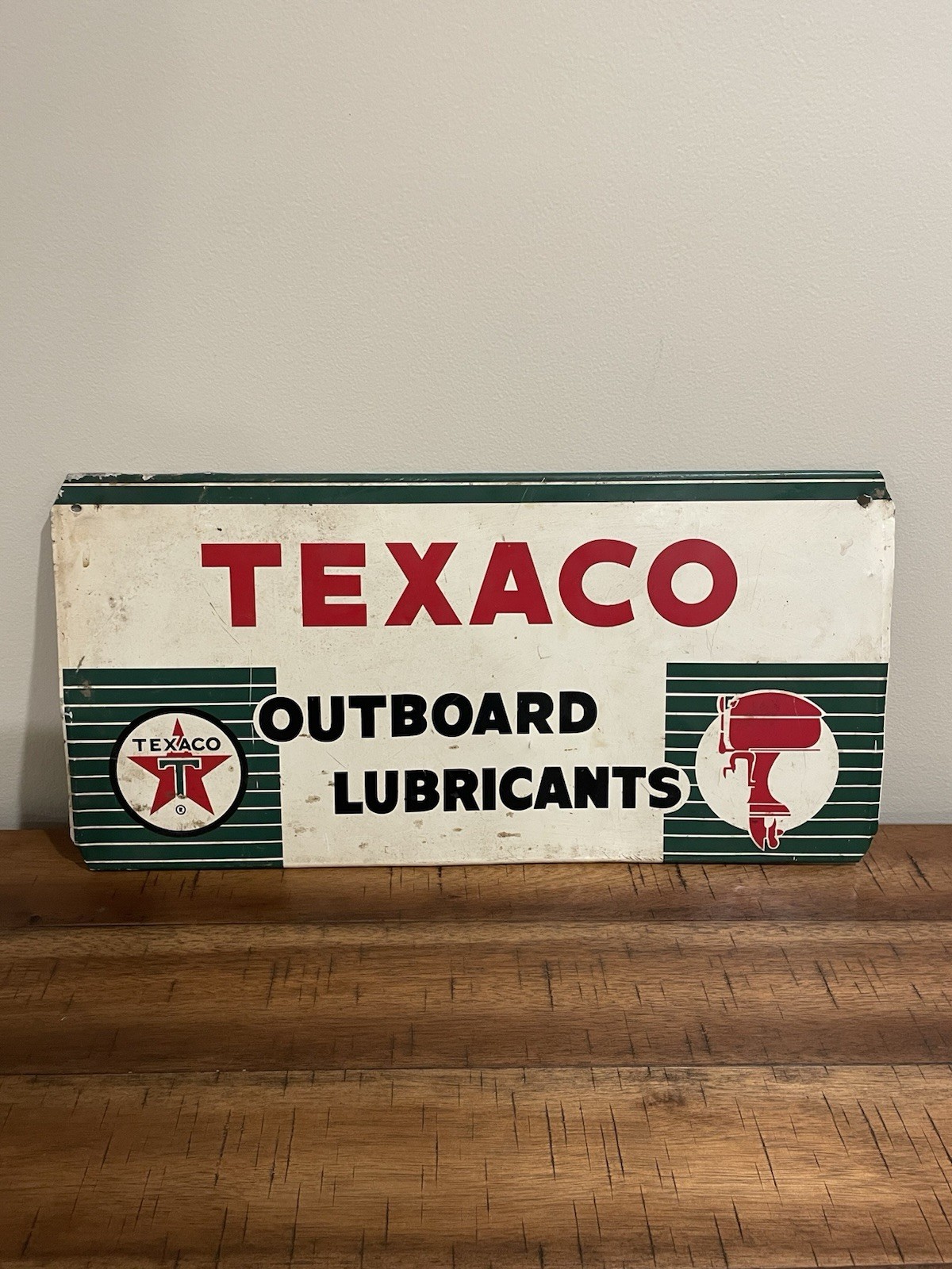 VINTAGE ORIGINAL TEXACO OUTBOARD MOTORS METAL SIGN 1960s VINTAGE ORIGINAL TEXACO OUTBOARD MOTORS METAL SIGN 1960s