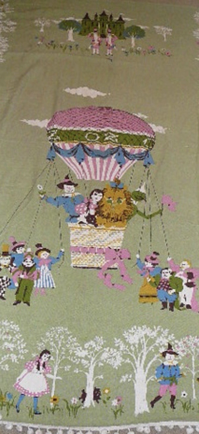 RARE Vintage Fieldcrest Wizard of Oz Twin Bedspread -characters in Display Case 