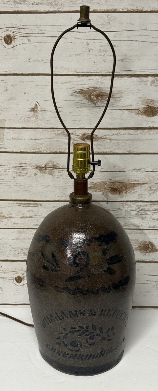 Antique Williams & Reppert Greensboro Pa 2 Gallon Salt Glaze Jug Lamp