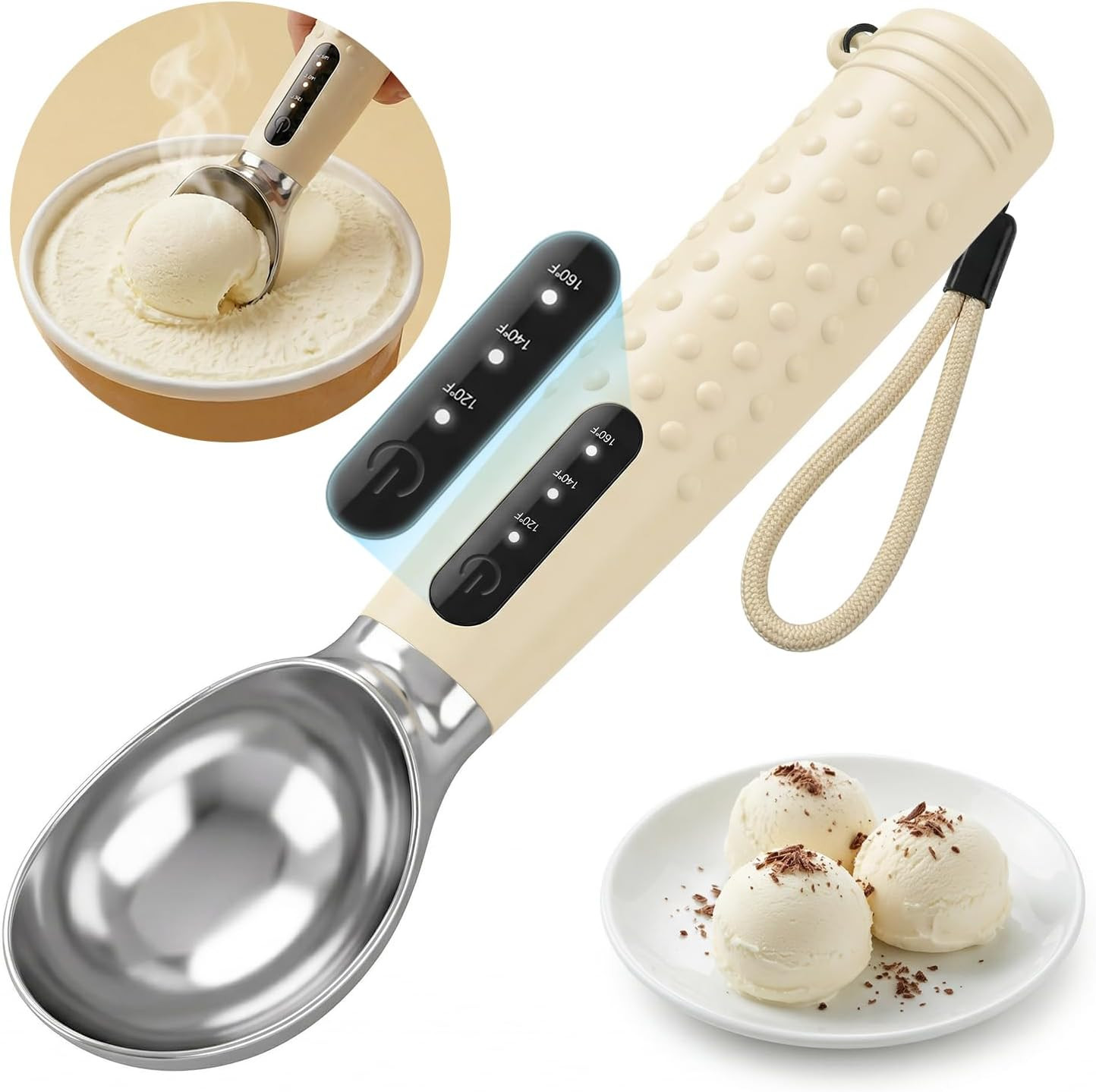 Heated Ice Cream Scoop: Rechargeable Electric Scooper with 3 Temperature Setting