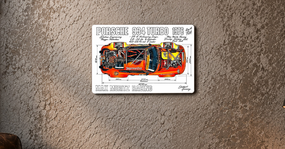 Porsche 934 Turbo 1976 Max Moritz Racing Metal Sign Vintage Garage Wall Decor