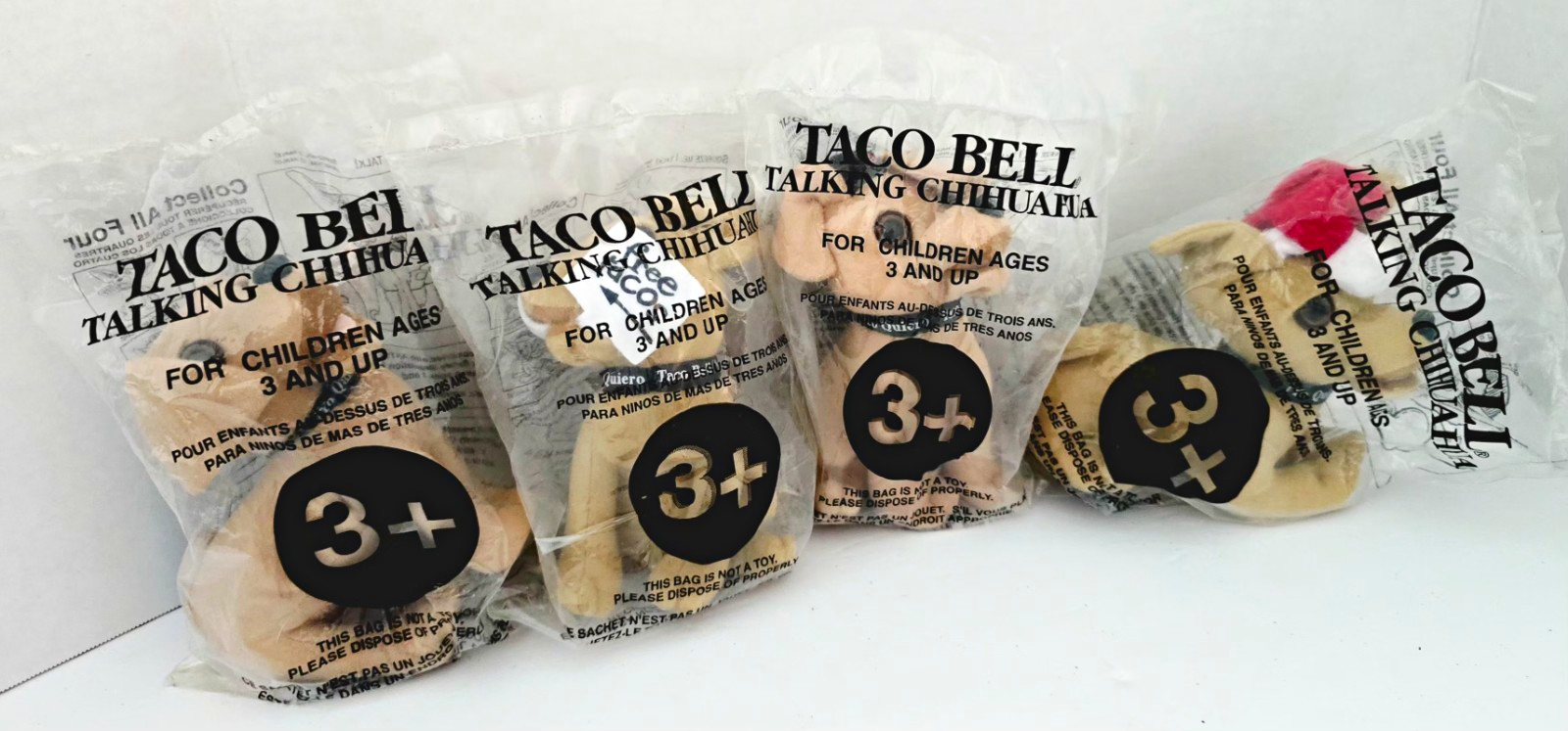 VTG 1998 Taco Bell Talking Chihuahua Plush Set Lot of 4 - Complete Series 1 NOS