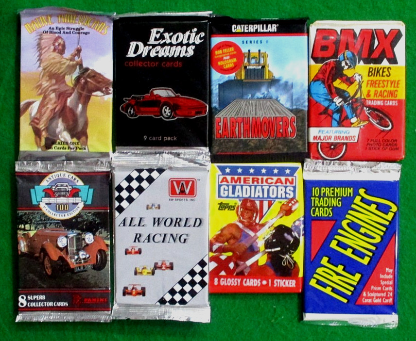 VINTAGE WAX /FOIL CARD PACKS LOT OF 8 PACKS-BMX-EARTHMOVERS-NATIVE AMERICANS+++ VINTAGE WAX /FOIL CARD PACKS LOT OF 8 PACKS-BMX-EARTHMOVERS-NATIVE AMERICANS+++
