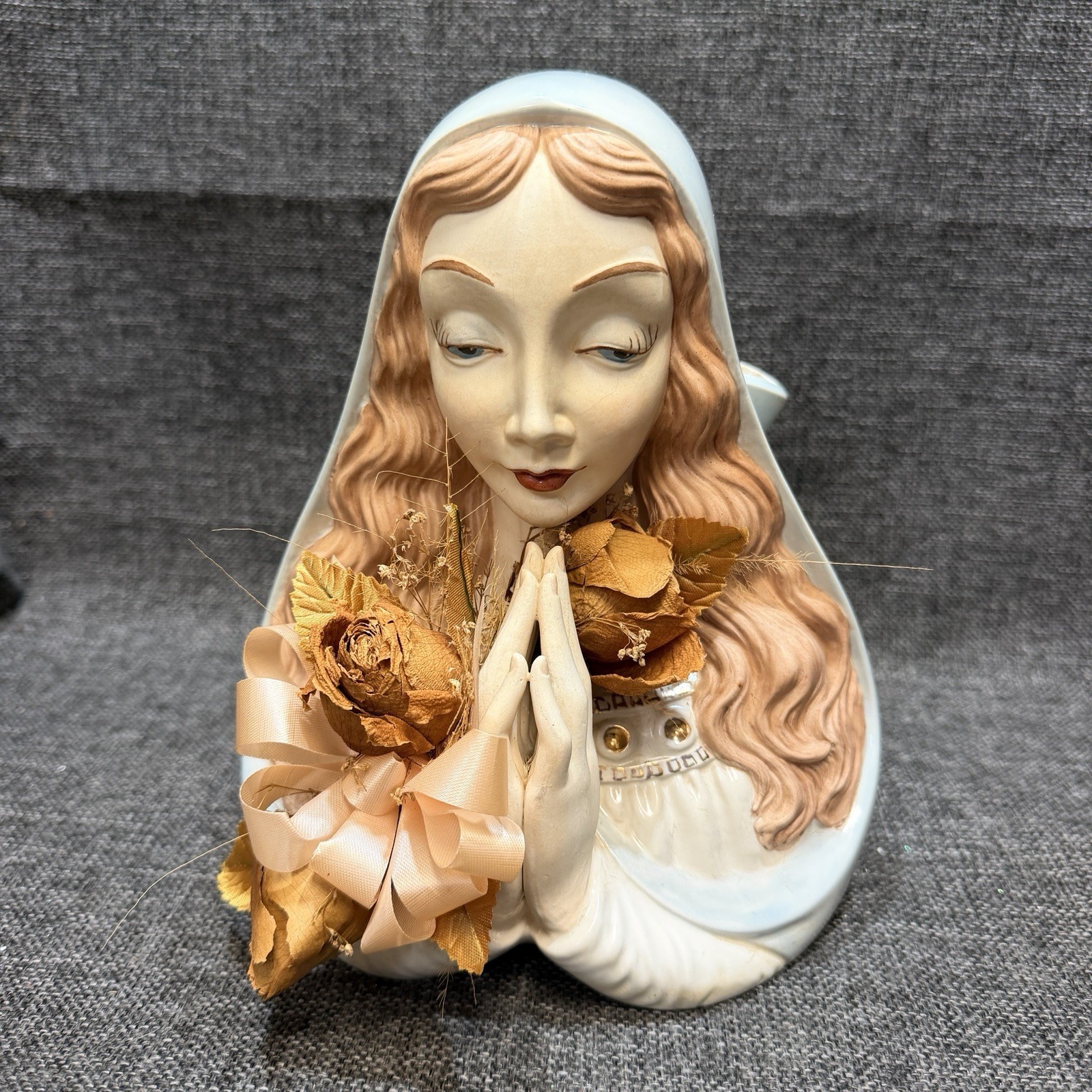 Vintage 1973 Duncan Praying Madonna Planter Hand Painted Ceramic Virgin Mary Vintage 1973 Duncan Praying Madonna Planter Hand Painted Ceramic Virgin Mary