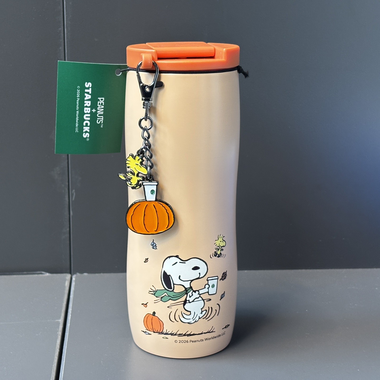 Limited Edition Starbucks Peanuts Snoopy Tumbler w/ Woodstock/Pumpkin Charm 2026 Limited Edition Starbucks Peanuts Snoopy Tumbler w/ Woodstock/Pumpkin Charm 2026