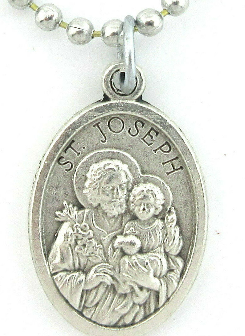 St Joseph Medal Patron of Workers,Necklace,Silver Plated,No Tarnish Chain