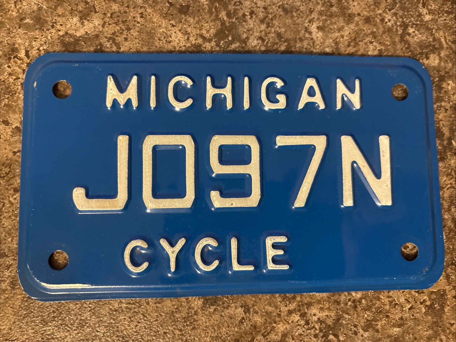 1990s Michigan License Plate Motorcycle # J097N 1990s Michigan License Plate Motorcycle # J097N