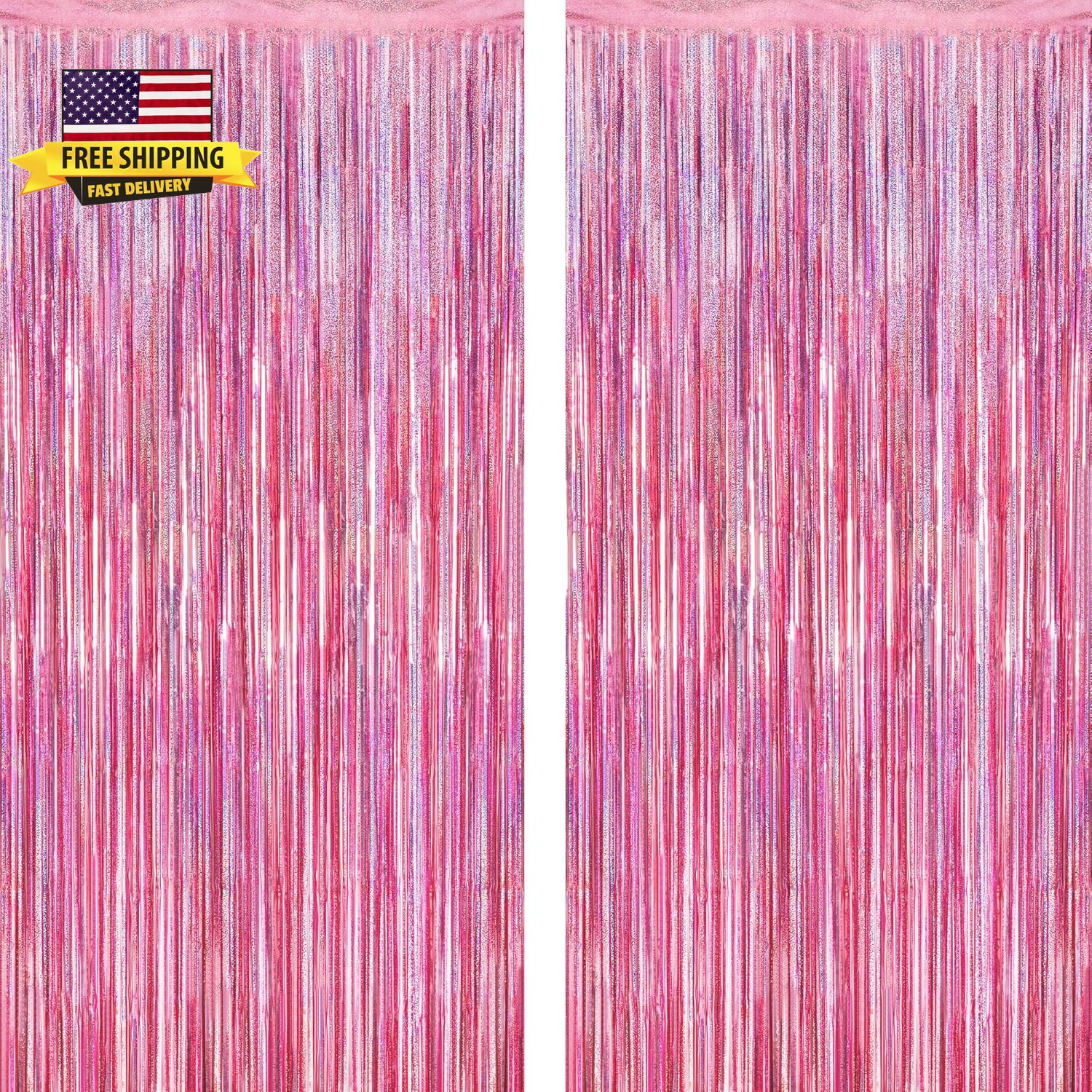 2 Pack Glitter Pink Backdrop, 3.28 FT X 7.05 FT Birthday Party Decorations, Lase