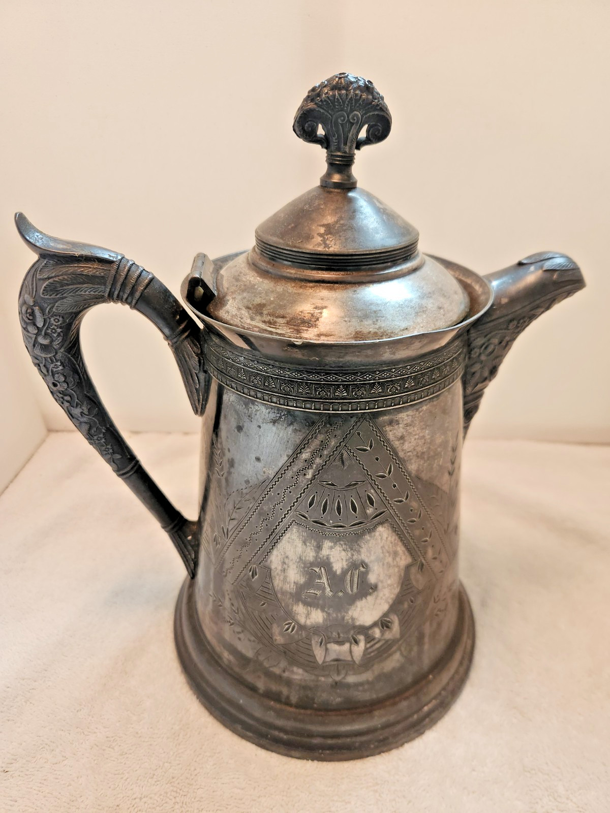 Victorian C. Webster & Bro NY Quadruple Plate Ice Water Tea Pitcher Monogram AC Victorian C. Webster & Bro NY Quadruple Plate Ice Water Tea Pitcher Monogram AC